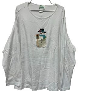Quacker Factory Top Women 2X White Sequin‎ Beaded Snowman Long Sleeve Christmas